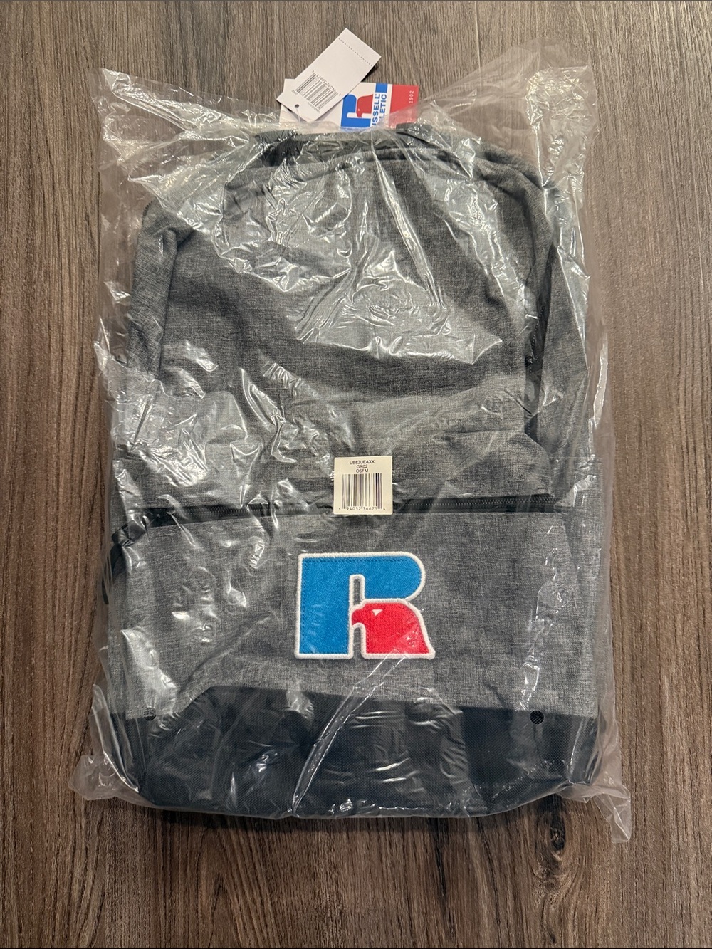 New in Bag Russell Athletic Gray Heather Backpack with Blue & Red Logo